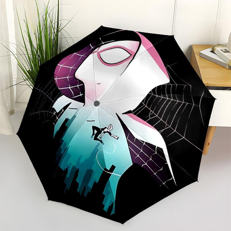 1pc Spider-Gwen Automatic Folding Umbrella - Compact 8-Rib Design, Durable Plastic & Iron, F104008