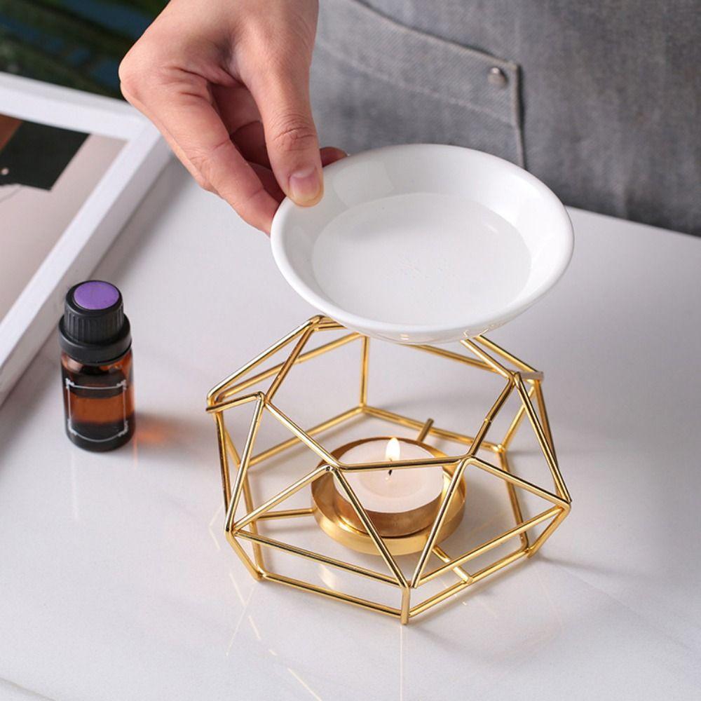 Gold Candle Holder Rhombus Shape Incense Burner Durable Tealight Holder  Candlelight Dinner Props