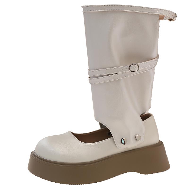 Модные туфли-одинарки на платформе, два способа носки, осенняя новинка, круглый носок, мелкая посадка, металлический ремешок, нескользящая износостойкая обувь на каблуке-рюмочке