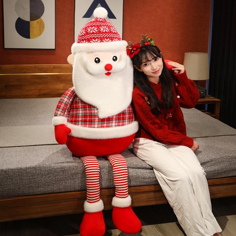 150cm Large Cartoon Santa Plush Doll Long Legs Santa Soft Plush Doll Warm Hug Home Decor for Boys Girls Christmas Gifts