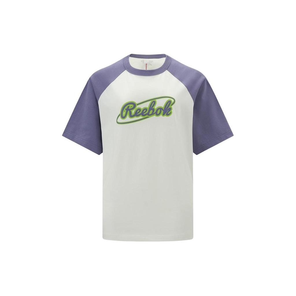 Reebok Color Block Raglan Sleeve Sports Casual Short Sleeve T-Shirt Women Tops Beige Purple 24SRM404WGP3
