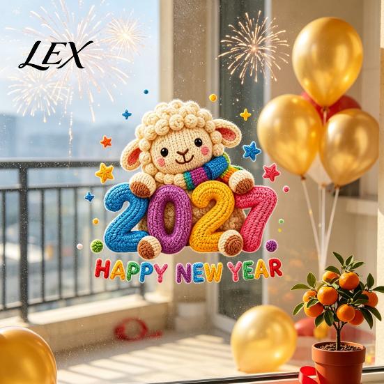 Knitted Texture Glass Stickers Chinese New Year Window Stickers, 2027 Goat Static Clings, Reusable Zodiac Ornaments Crochet Knit Lamb Decor