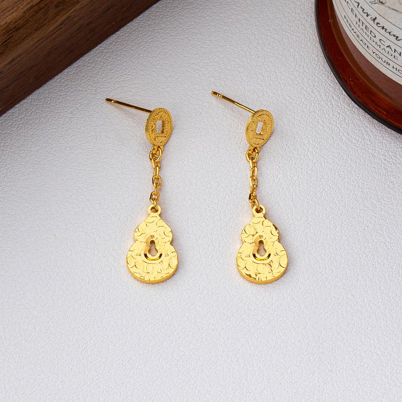 New Chinese enamel color Hongyun gourd pendant Fulu earrings necklace flash laser dragon scale gourd sand gold set