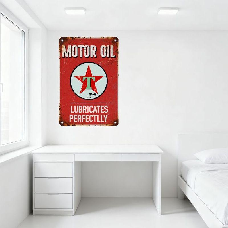 Винтажная металлическая жестяная вывеска Texaco Motor Oil, ржаво-красный фон, ретро-рекламная табличка, декор для дома, бара, мужской комнаты с надписью 'MOTOR OIL'