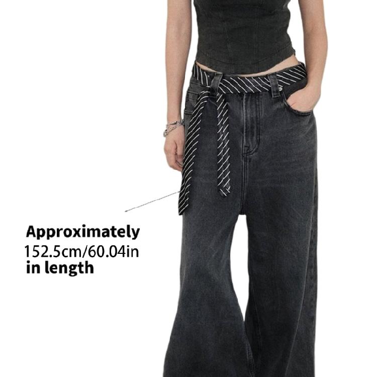 Skinny Striped Neck Tie Reversible Design Wrinkle Resistant Waist Strap Office Casual Outfit Enhancer 145cm Length