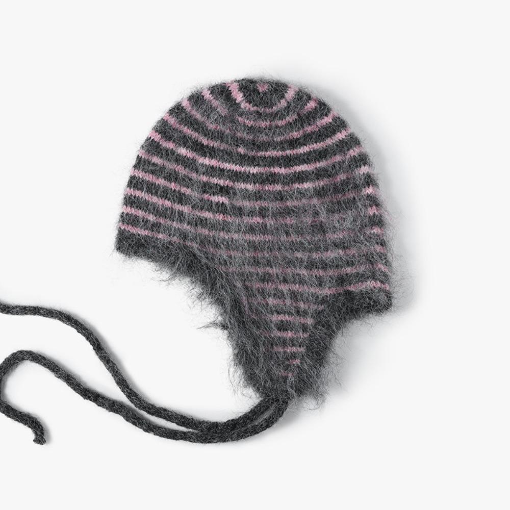 Windproof Striped Balaclava Striped Baggy Beanie Hat Fashion Knitted Hat for Outdoor Ski