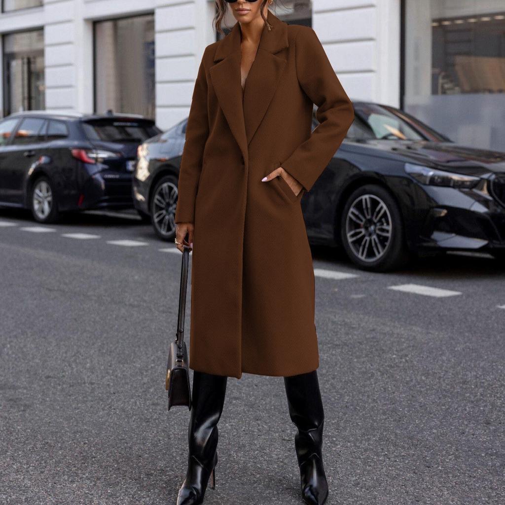 YYFS Женская мода повседневная осень-зима однотонный принт длинный рукав воротник поло пальто женские