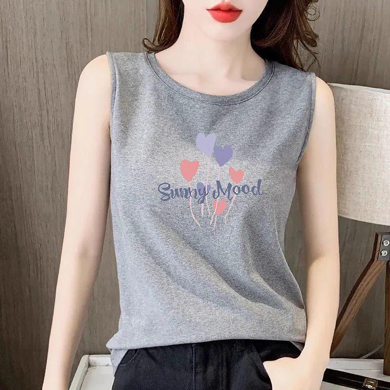 Cotton round Neck Cami Women Summer Outer Wear Plus size Inner wear Korean Style Loose Slimming Base Gray Sleeveless Top