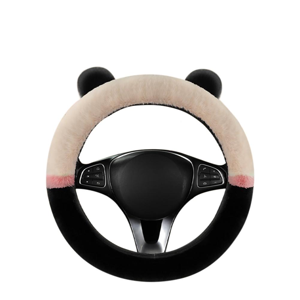 Чехол на руль автомобиля для зимы, теплый, пушистый, мягкий, плюшевый, милый, в форме ушей панды, защитный чехол на руль, декоративный чехол для интерьера