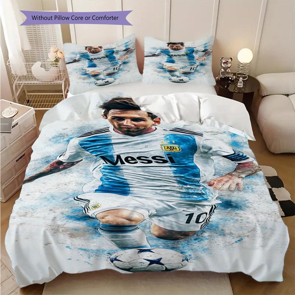 Lionel Messis Legacy Football Three-piece set (1 * duvet cover + 2 * pillowcase, without core) 2D Flat Bedding set Soft and comfortable