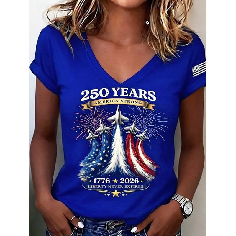 Women's T Shirt Print Graphic American Classic Short Sleeve V Neck Regular TopsSummer Spring