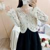 Korean Version of Gentle Style Lace Shirt with V-neck and Knitted Sweater for Outerwear, Stylish Top, Unique Cardigan