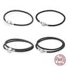 Sterling 925 Silver Black Fit Charms Beads Simple Style Simple Adjustable Bracelet Diy Basic Leather Cord