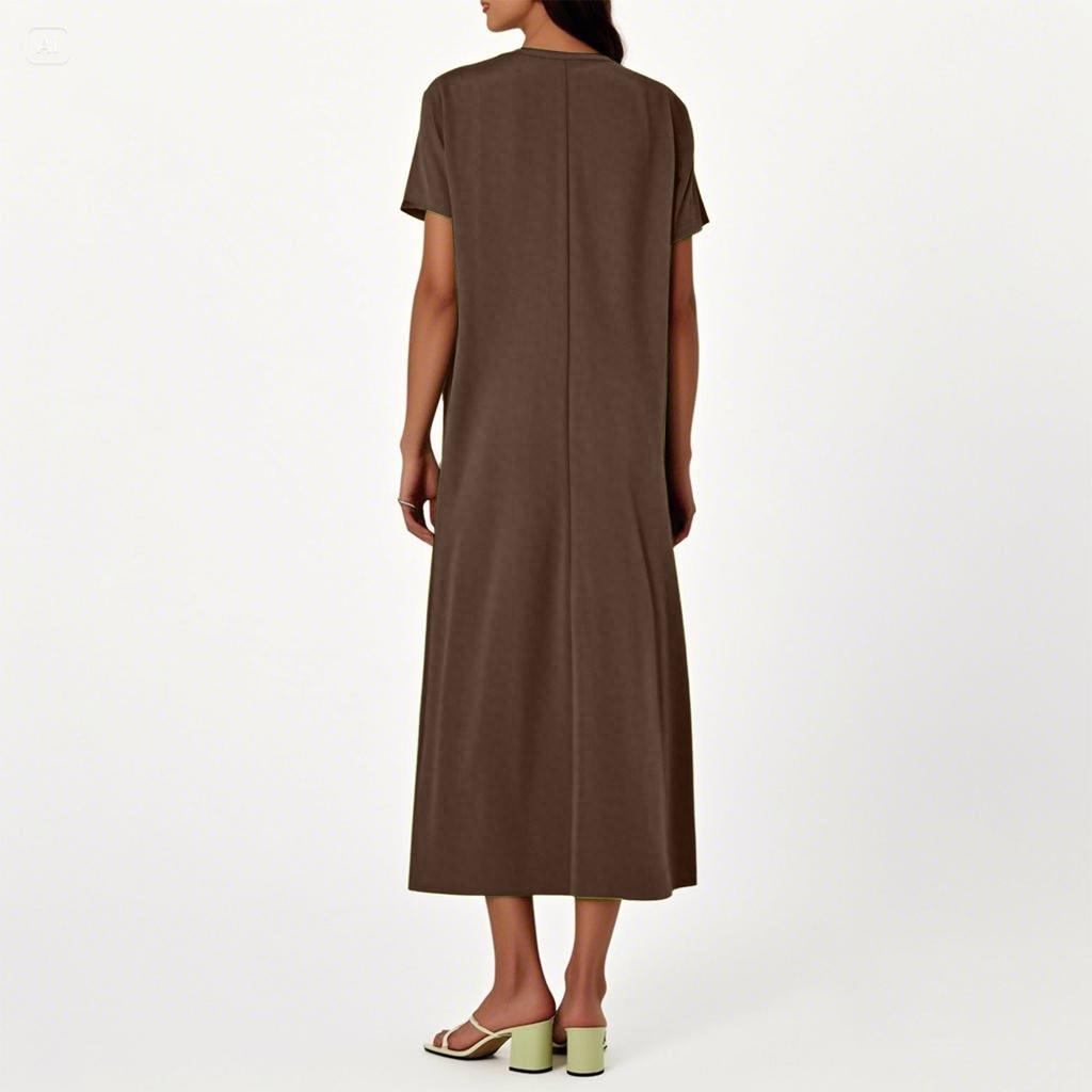 Модное женское однотонное платье с V-образным вырезом, длинное, свободное