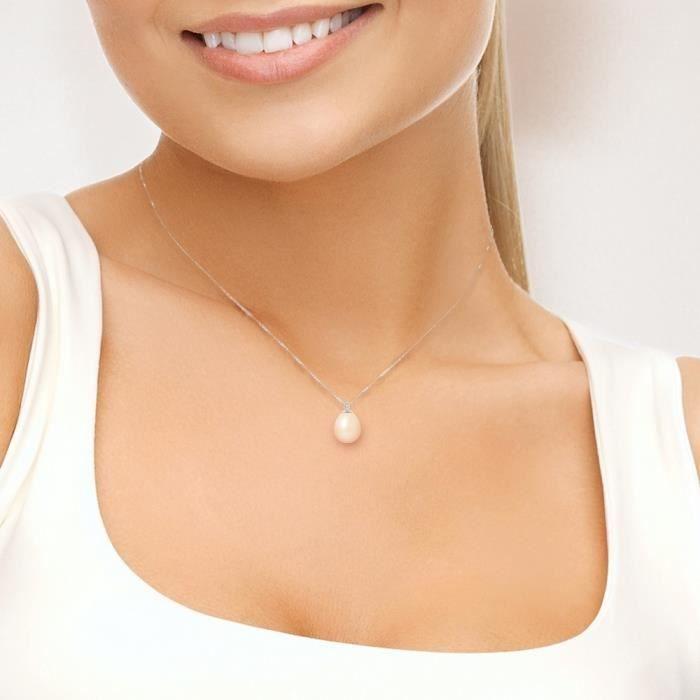 Necklace - Perlinea - AAA+ Freshwater Cultured Pearl - 9-10 Mm - Natural Pink - White Gold