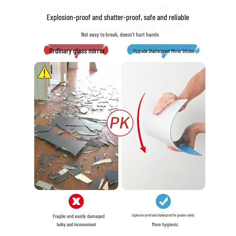 Акриловая наклейка-зеркало на всю стену с самоклеящейся основой для ванной комнаты или дверцы шкафа