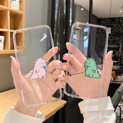 Милый зеленый розовый динозавр пара прозрачный чехол для телефона для iPhone 13 12 11 Pro MAX XS XR X SE20 7 8 6Plus мягкий силиконовый чехол Fundas
