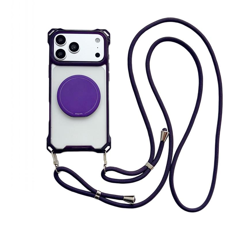 Прозрачный чехол с ремешком для iPhone 17 Pro Max 16 15 13 12 11 14 Plus Air Crossbody Шнурок Пластиковая подставка-зеркало Магнитный держатель Чехол