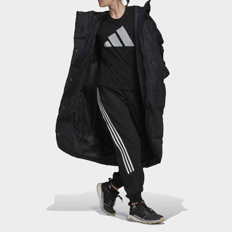 adidas Женские черные пуховики с капюшоном, средняя длина, пуховый пальто GT6539