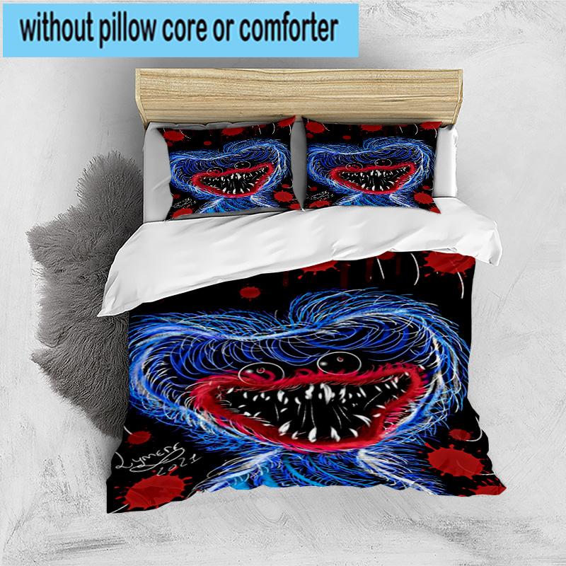 Blue Monster Huggy Family 3pcs Bedding,Including 1pc Duvet Cover And 2pcs Pillowcases Perfect for Christmas,Ideal for Bedroom, Dormitory