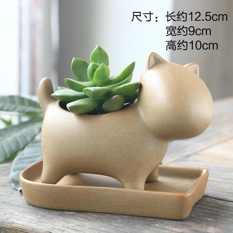 Terracotta Plant Pot Zakka Ceramic Succulent Bisque Pot with Saucer Cute Cartoon Animal Ceramic Flower Pot