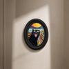 2D Abstract Wall Art Wooden Oval Wall Decoration Cat Portrait Decor  Furniture Wall Decoration