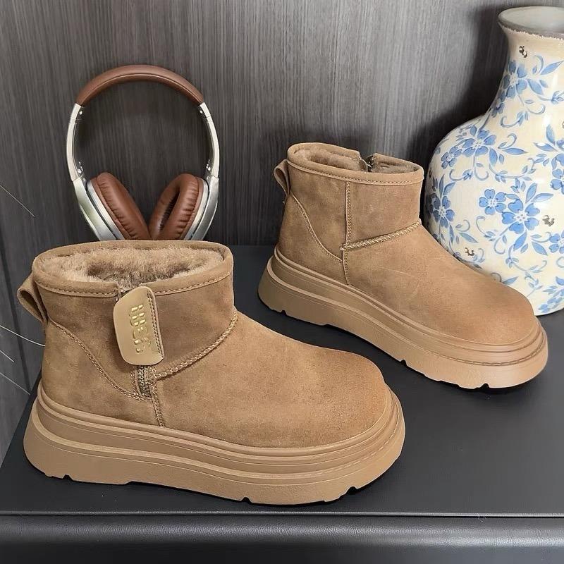 2024 женские зимние сапоги без застежек, новый стиль, круглый носок, плюшевые теплые, на среднем каблуке, водонепроницаемые, простые, однотонные, женские зимние сапоги