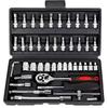 46-Piece Socket Wrench Set with 6.3mm (1/4") Drive, Beginner's Guide for Auto Repair, Bicycle Repair, DIY, and Inspection, Includes Storage Ca