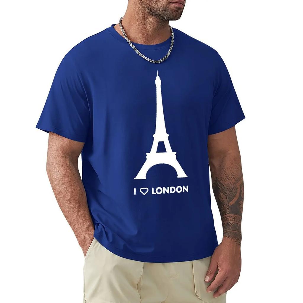 Футболка с забавным дизайном «I Love London Eiffel Tower» Футболка Harajuku с коротким рукавом Футболка с графикой из 100% хлопка