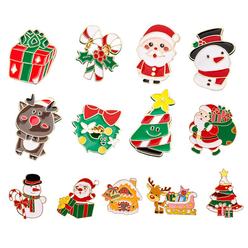 Модная металлическая рождественская брошь мультфильм милый Санта-Клаус снеговик дерево лось эмалированный значок одежда аксессуары подарки