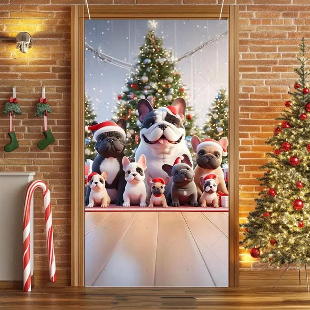 Cartoon Pet New Year Christmas Party Decorations Cat Dog Theme Door Covers Background Supplies Xmas Tree Photography Backdrop