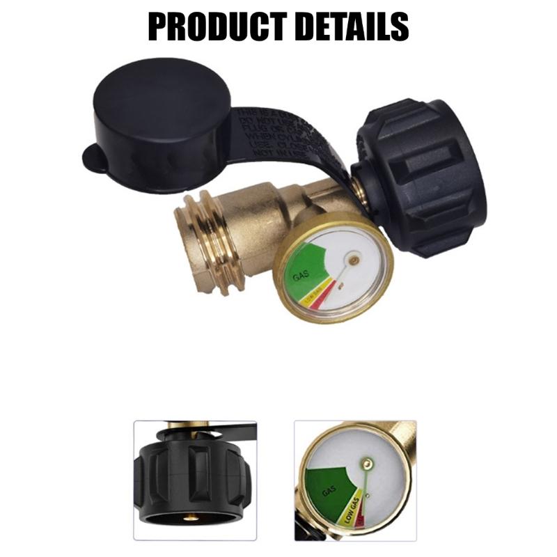 Weather Resistant Brass Connector Propane Adapter with Gauge Outdoor Propane Level Meter BBQ Grilling Accessories
