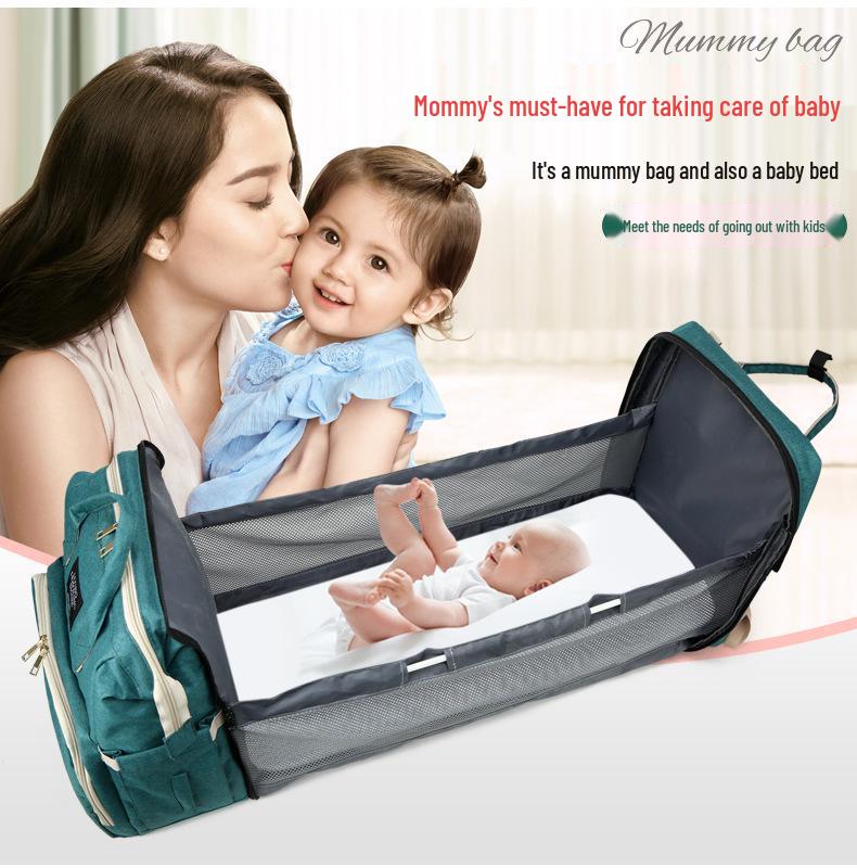 Multifunctional Diaper Backpack & Folding Baby Bed Combo - Stylish 2020 Design for Moms