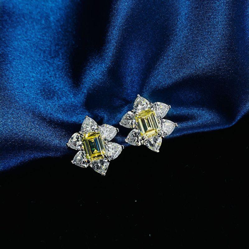 Серьги-гвоздики из стерлингового серебра 925 пробы для женщин, сверкающие желтые серьги с бриллиантами из высокоуглеродистого металла, роскошные ювелирные изделия для свадебной вечеринки