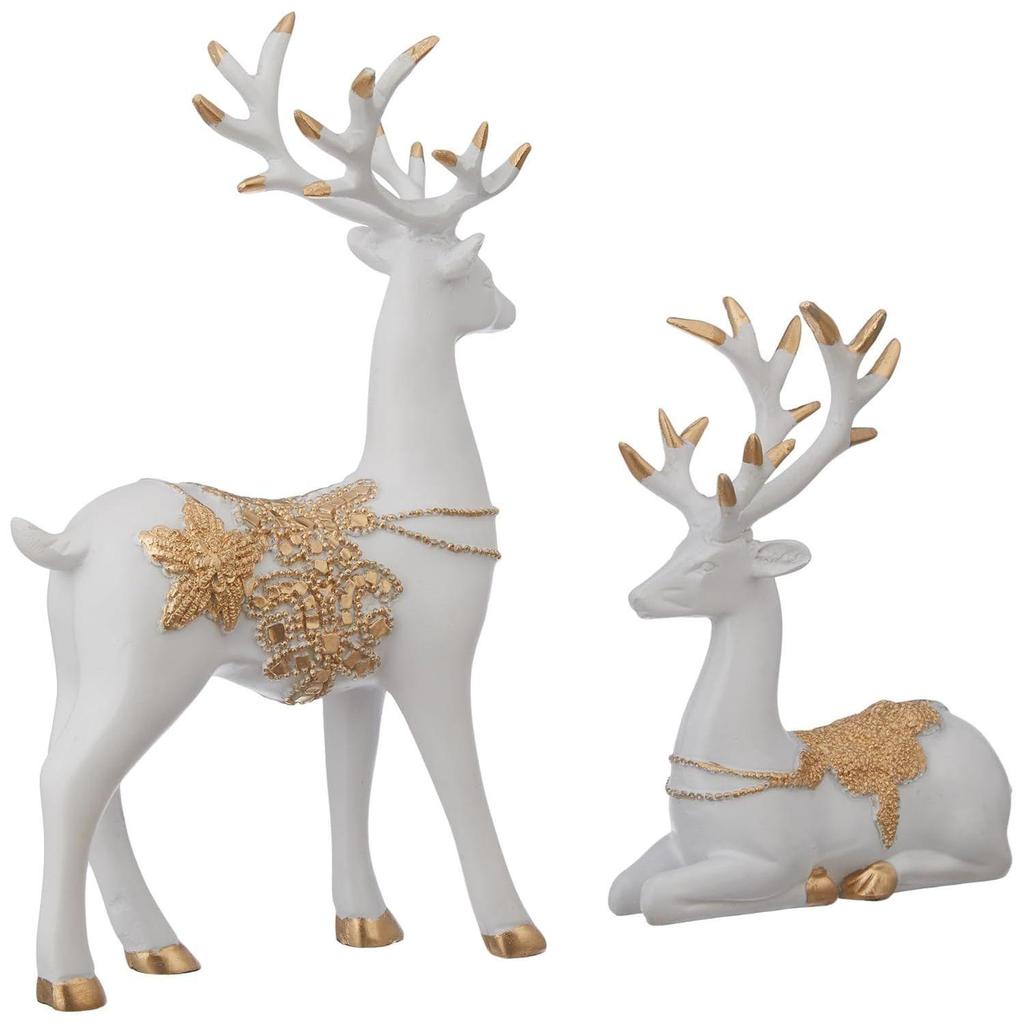 Creative Resin Golden and White Reindeer Sculptures | Beautiful Home Decor | Elevates The Energy of Your Room (Pack of 2