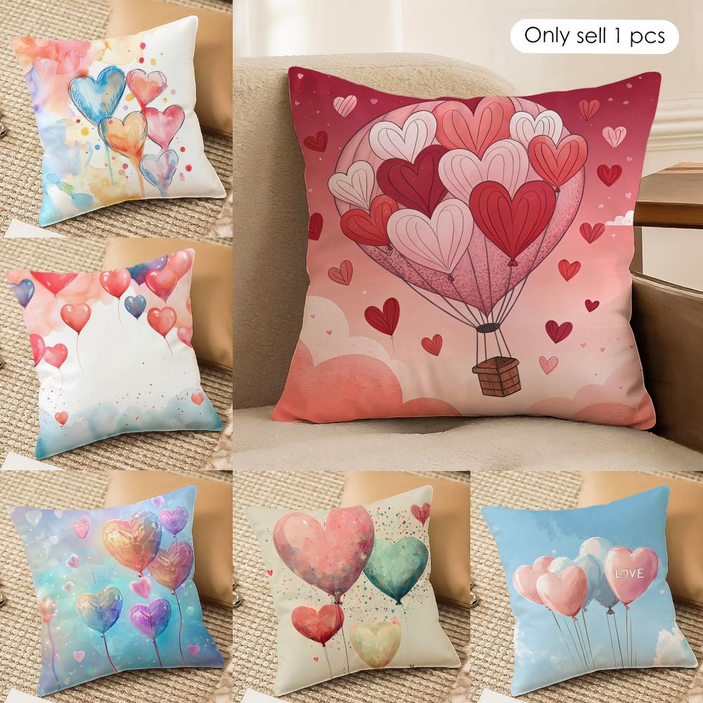 Heart Valentines Day Cushion Cover Silky Short Plush Invisible Zipper Dustproof Sofa Pillow Case for Home Decor