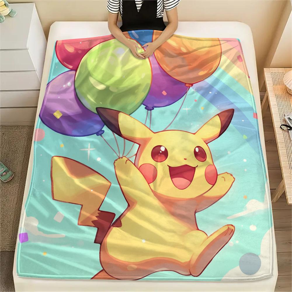 Sky Pikachu Print Flannel Blanket, High quality Comfortable for All Seasons, Home Decor, Warmth and Comfort