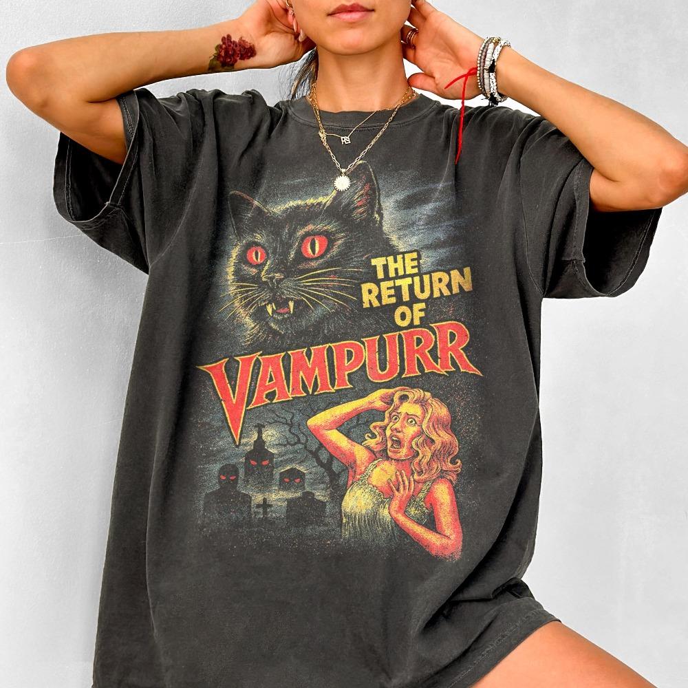 Halloween Cat Tshirt s Retro Style Patterned Tshirt Summer New Unisex Tshirt Casual and Fashionable