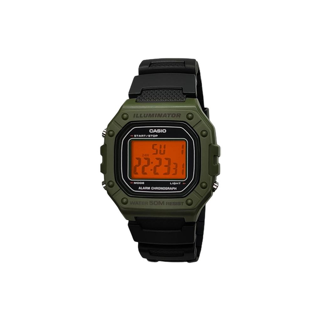 Casio Часы из Коллекции на Заказ Кварцевый Механизм Ремешок из Смолы Мужские Часы Зеленый Циферблат W-218H-3A(Watch5--)
