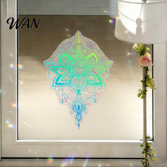 Sunlight Refracting Decal Rainbow Suncatcher Window Cling, Colorful Prismatic Flowers Anti-Collision Sticker, Light Sticker Reusable Static Glass Door