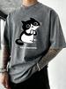 Full Of Expection Cats Prints Men Washed TShirt Vacation Casual T Shirts Cotton Summer Clothes Hip Hop Loose Streetwear