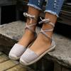 Fashion Women Sandals Summer Fashion Round Toe Solid Casual Shoes Flat Ankle Lace Up Rattan Straw Sole Roman Sandals Designer Sandals