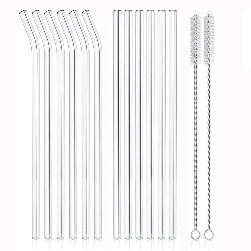 12Pcs Clear Glass Straws Reusable Drinking Straws 8 Inch Glass Tubes Smoothie Cocktail Straw Glasses Bar Accessories for Drinks