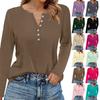 Women's T Shirt Solid Color Button Long Sleeve Daily Weekend Fashion Basic V- Neck Regular Top