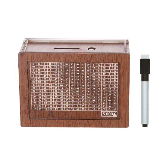 Деревянная копилка для денег, копилка для челленджа по накоплению денег с целью и цифрами, копилка со стираемым маркером для детей и взрослых