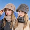 2Pcs/Set Women Winter Hat Scarf Set Solid Color Elastic Thickened Ear Protection Knitting Hat Windproof Neckerchief Set