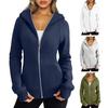 Lady Hoodie Jacket Plush-lined Solid Color Zipper Closure with Pockets Elastic Cuffs