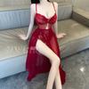 Original Erotic Underwear Lace Seductive Open-crotch Jumpsuit Feminine Feel No-Take Pajama Long Dress Set 1043