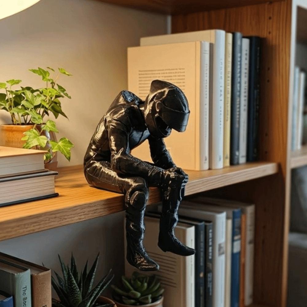Plastic Racing Style Seated Figurine 3D Printed Motorcyclist Art Statue Office Decoration
