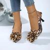 Fashion Sexy Big Flower Sling Back Pumps Women 2025 Summer Thin High Heels Shoes Women Leopard Pointed Toe Nightclub Shoes Size 35-43